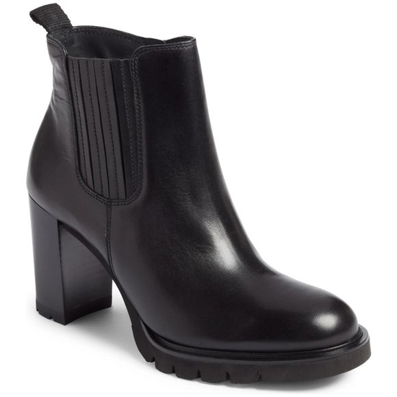 NWT $530 Paul Green Sahara Block Heel Chelsea Boot LEATHER BLACK9.5 (TD14)
